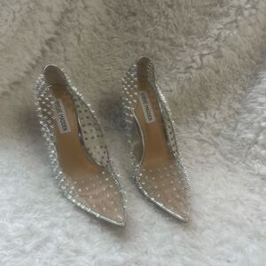 Steve Madden Vala  Silver Spiked slip on  Heels pointed toe SZ6.5M